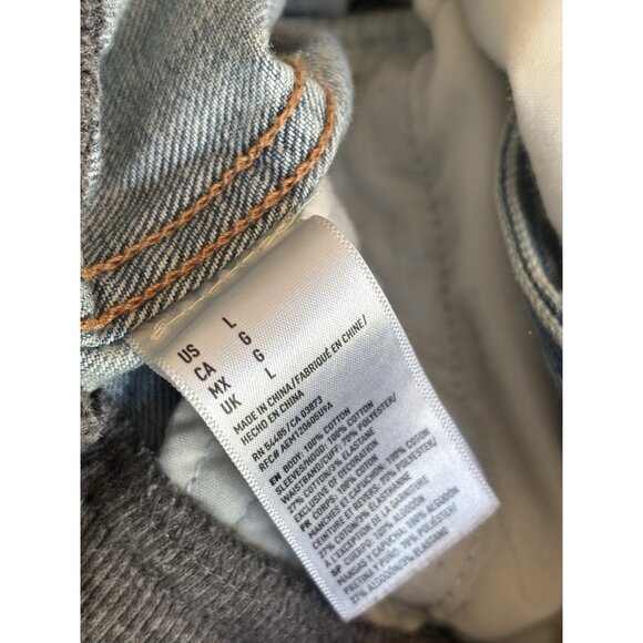 American Eagle Outfitters Size L Hooded Denim Jean Jacket Grey Sweatshirt Sleeve - Picture 7 of 7